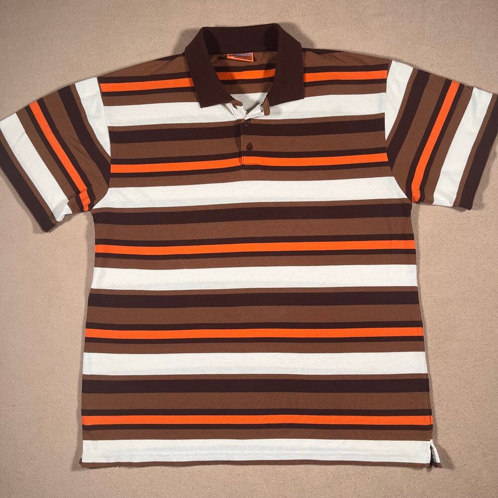 Vintage Y2K 90s Streetwear Brown & Orange Striped Polo Preppy Academia Mens XL